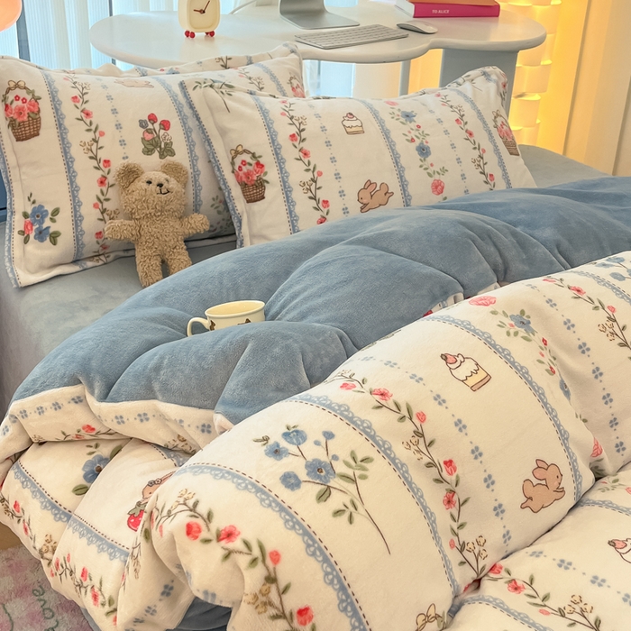 91家纺网 家纺一手货源 找家纺 眠博士 2025新款烂花牛奶绒印花牛奶绒加厚保暖简单款四件套 简单款-恋恋画语