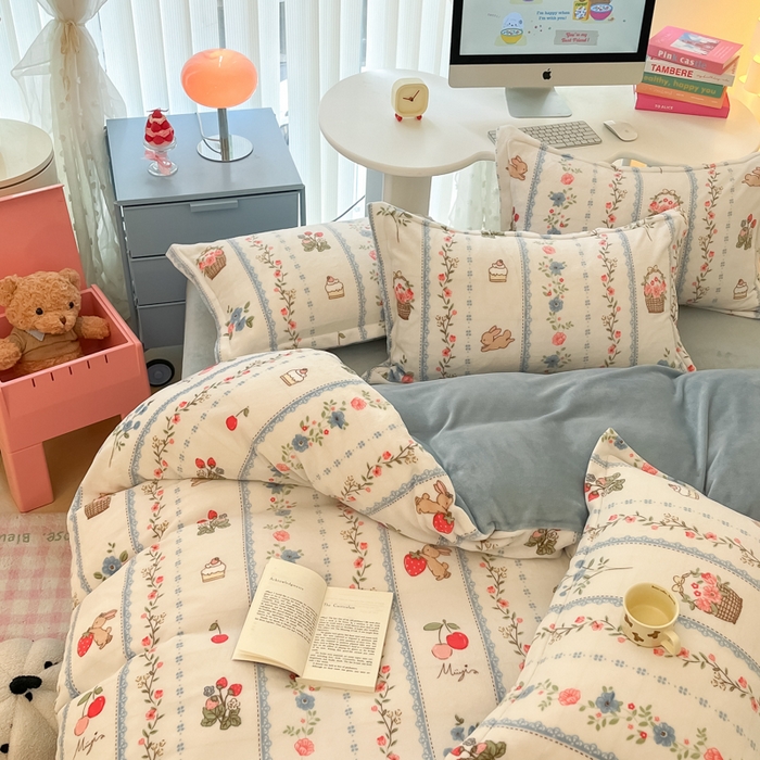 91家纺网 家纺一手货源 找家纺 眠博士 2025新款烂花牛奶绒印花牛奶绒加厚保暖简单款四件套 简单款-恋恋画语