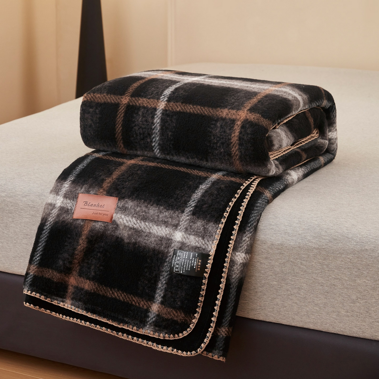 91家纺网 家纺一手货源 找家纺 悦织湾家纺 2025新款双层仿羊绒毛毯羊驼绒盖毯绵仿羊绒毯子轻奢印花被子毯子加厚保暖冬季跨境专供 仿羊绒-宝莉黑咖