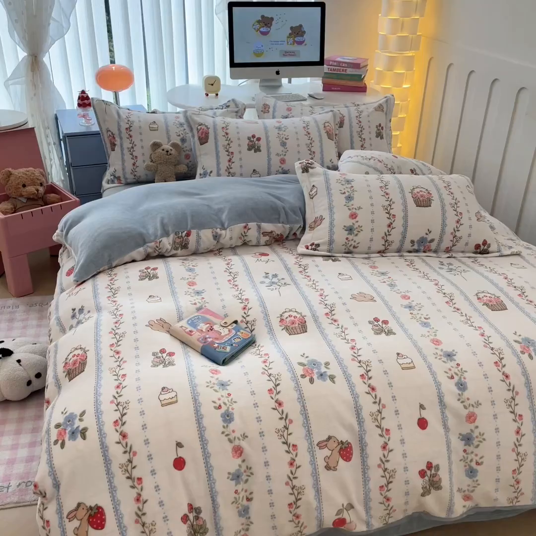 91家纺网 家纺一手货源 找家纺 眠博士 2025新款烂花牛奶绒印花牛奶绒加厚保暖简单款四件套 简单款-恋恋画语