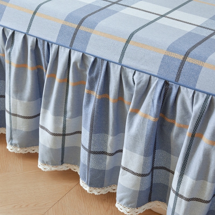 91家纺网 家纺一手货源 找家纺 缦彩 2025新款100%全棉A类数码印花床裙遮丑花边床单床罩四件套 诺卡-蓝