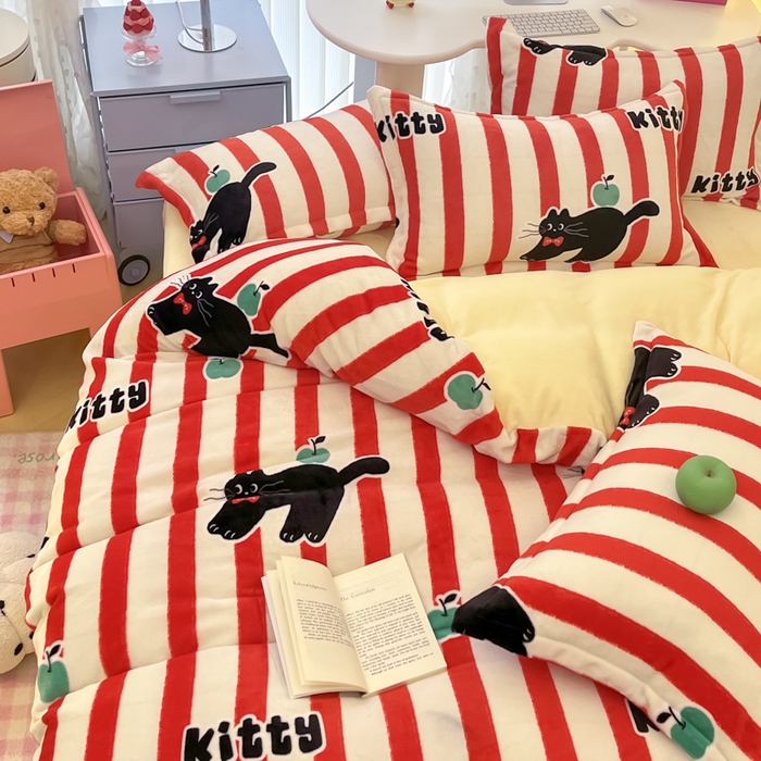 91家纺网 家纺一手货源 找家纺 眠博士 2025新款烂花牛奶绒印花牛奶绒加厚保暖简单款四件套 简单款-猫咪乐园