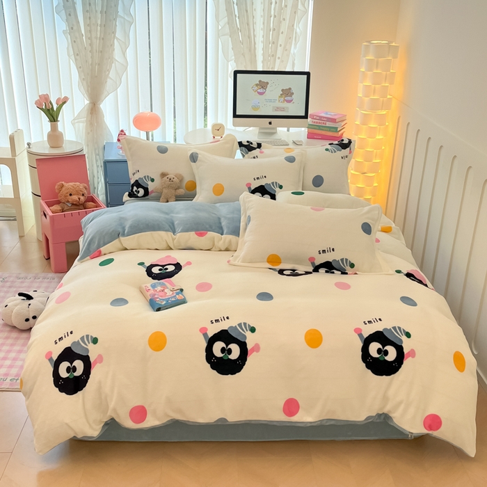 91家纺网 家纺一手货源 找家纺 眠博士 2025新款烂花牛奶绒印花牛奶绒加厚保暖简单款四件套 简单款-莓烦恼