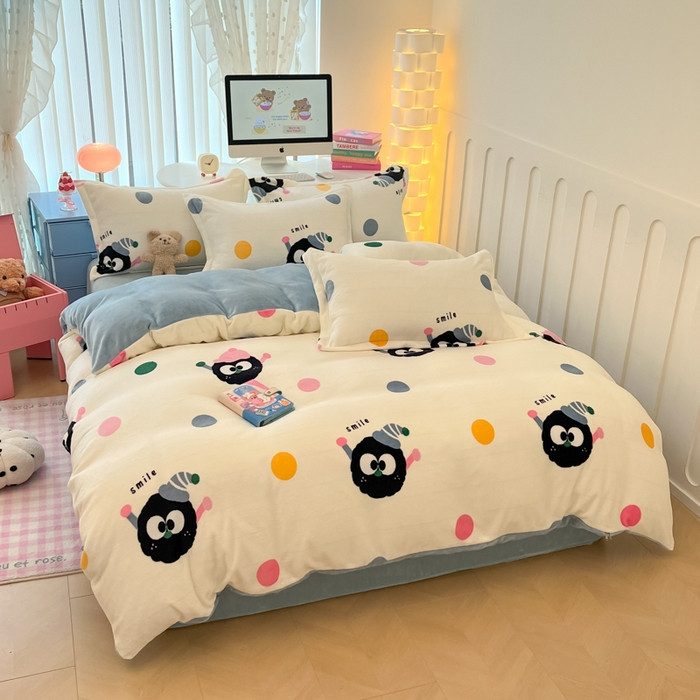 91家纺网 家纺一手货源 找家纺 眠博士 2025新款烂花牛奶绒印花牛奶绒加厚保暖简单款四件套 简单款-莓烦恼