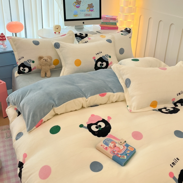 91家纺网 家纺一手货源 找家纺 眠博士 2025新款烂花牛奶绒印花牛奶绒加厚保暖简单款四件套 简单款-莓烦恼