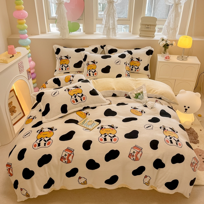 91家纺网 家纺一手货源 找家纺 眠博士 2025新款烂花牛奶绒印花牛奶绒加厚保暖简单款四件套 简单款-奶牛宝贝