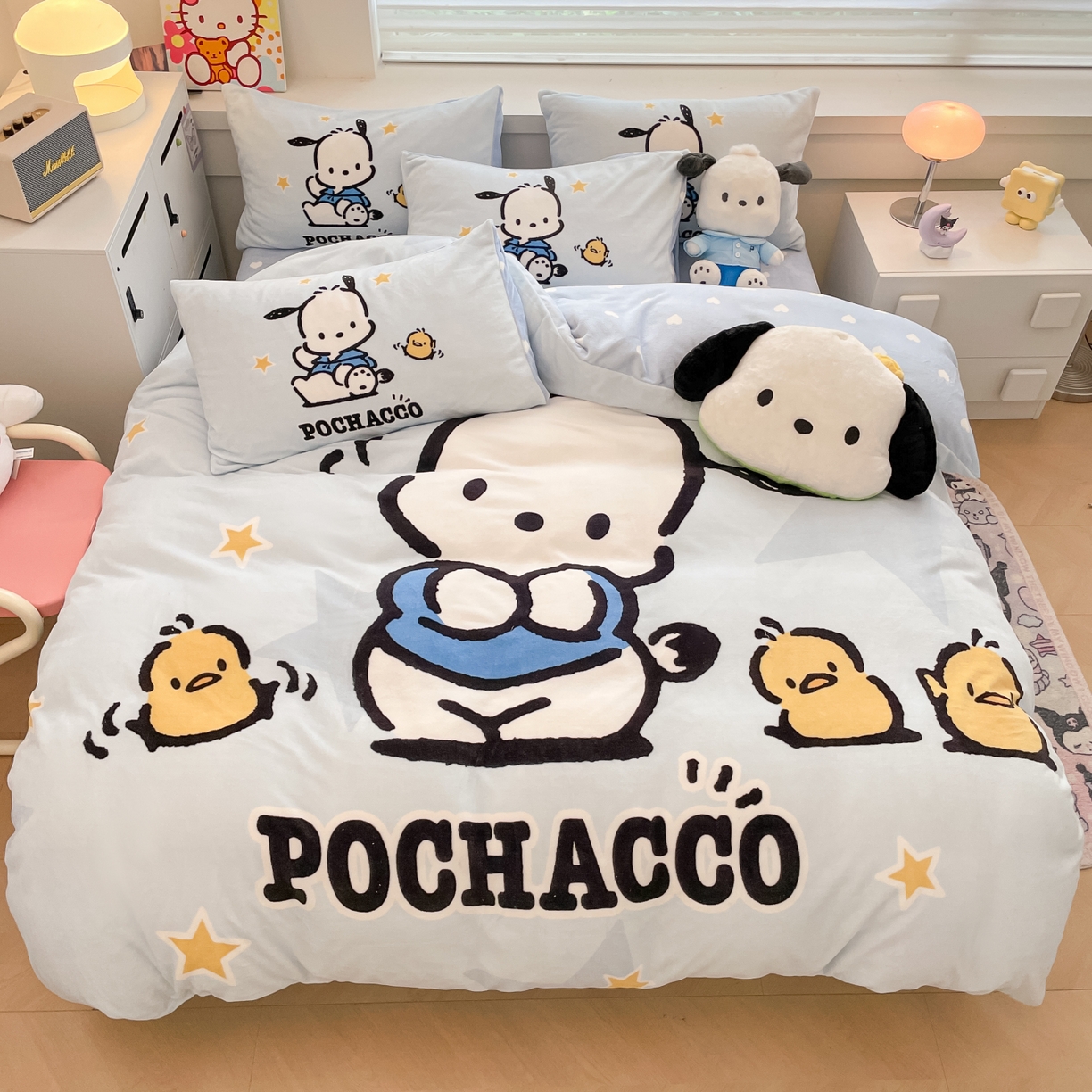 暮思家居 2025新款正版授权三丽鸥大阪数码印花高克重加厚保暖牛奶绒四件套 绒大阪-可爱帕恰狗