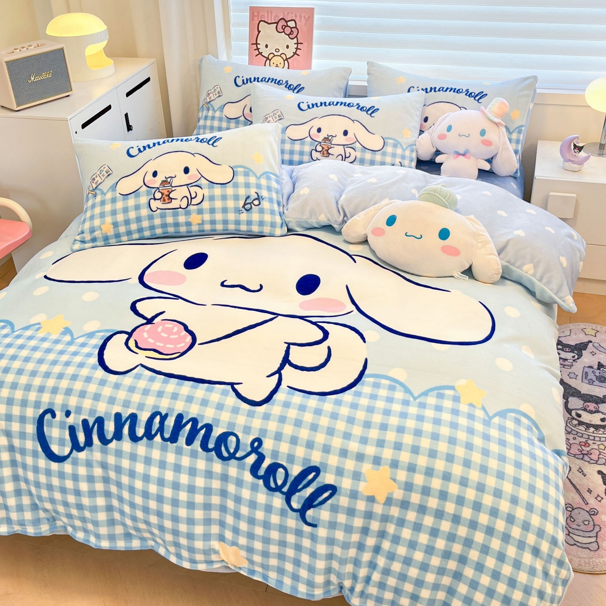 91家纺网 家纺一手货源 找家纺 暮思家居 2025新款正版授权三丽鸥大阪数码印花高克重加厚保暖牛奶绒四件套 绒大阪-快乐玉桂狗