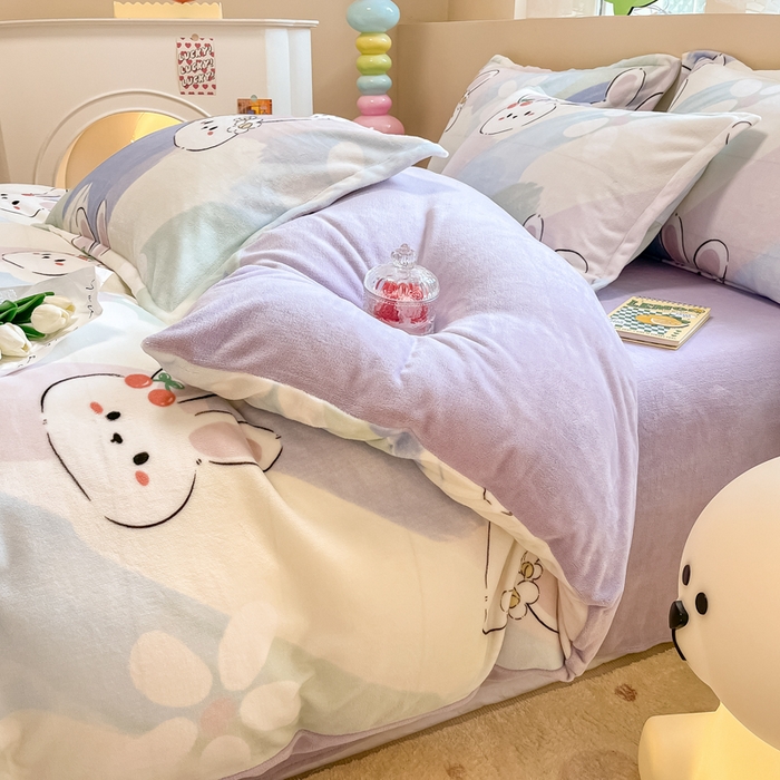 91家纺网 家纺一手货源 找家纺 眠博士 2025新款烂花牛奶绒印花牛奶绒加厚保暖简单款四件套 简单款-晴天兔