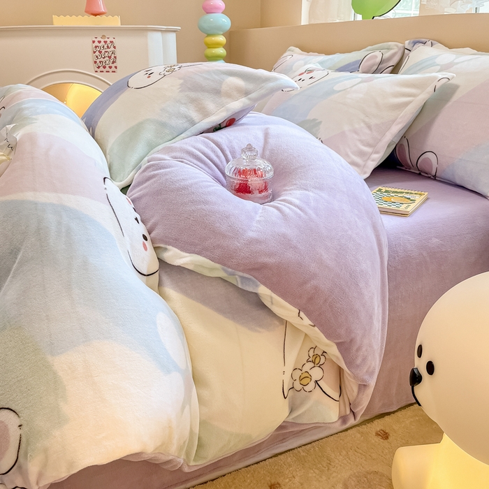 91家纺网 家纺一手货源 找家纺 眠博士 2025新款烂花牛奶绒印花牛奶绒加厚保暖简单款四件套 简单款-晴天兔