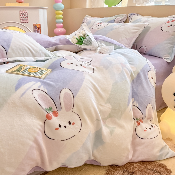 91家纺网 家纺一手货源 找家纺 眠博士 2025新款烂花牛奶绒印花牛奶绒加厚保暖简单款四件套 简单款-晴天兔