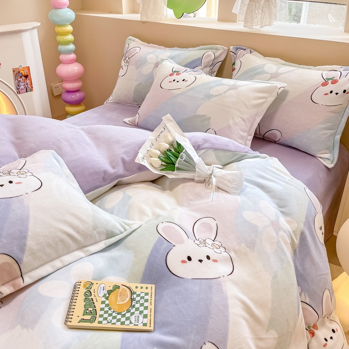 91家纺网 家纺一手货源 找家纺 眠博士 2025新款烂花牛奶绒印花牛奶绒加厚保暖简单款四件套 简单款-晴天兔