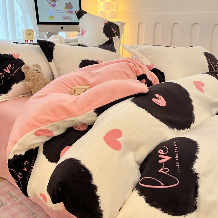 91家纺网 家纺一手货源 找家纺 眠博士 2025新款烂花牛奶绒印花牛奶绒加厚保暖简单款四件套 简单款-少女梦