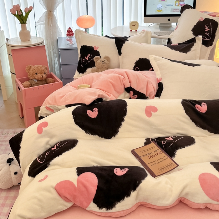 91家纺网 家纺一手货源 找家纺 眠博士 2025新款烂花牛奶绒印花牛奶绒加厚保暖简单款四件套 简单款-少女梦