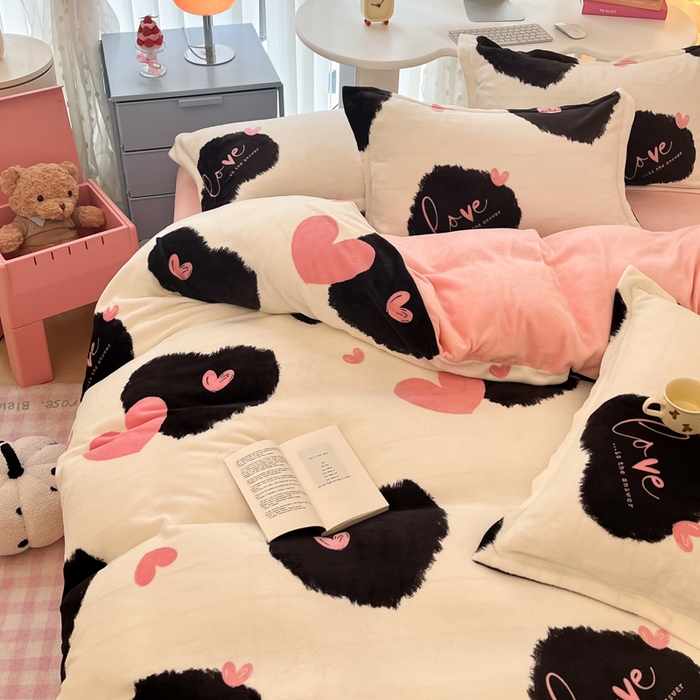 91家纺网 家纺一手货源 找家纺 眠博士 2025新款烂花牛奶绒印花牛奶绒加厚保暖简单款四件套 简单款-少女梦