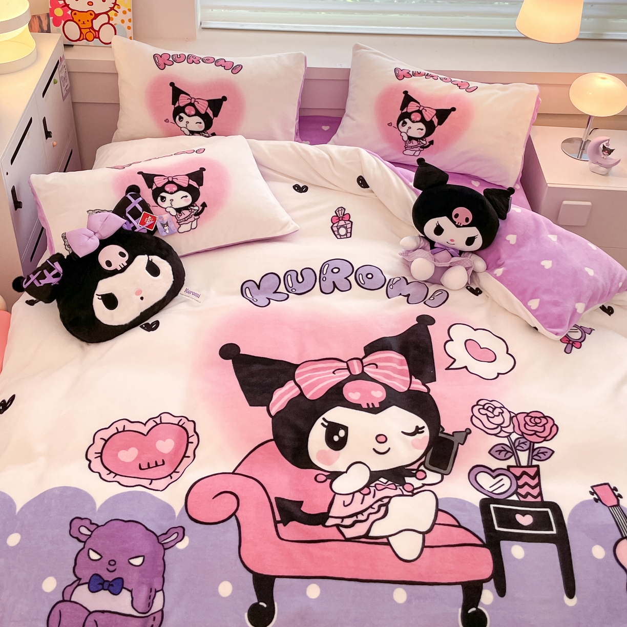 91家纺网 家纺一手货源 找家纺 暮思家居 2025新款正版授权三丽鸥大阪数码印花高克重加厚保暖牛奶绒四件套 绒大阪-美妆库洛米