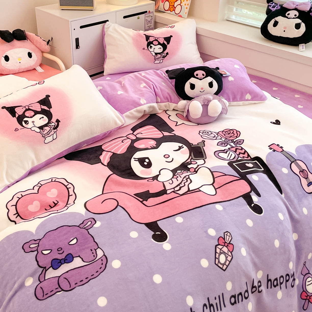 91家纺网 家纺一手货源 找家纺 暮思家居 2025新款正版授权三丽鸥大阪数码印花高克重加厚保暖牛奶绒四件套 绒大阪-美妆库洛米