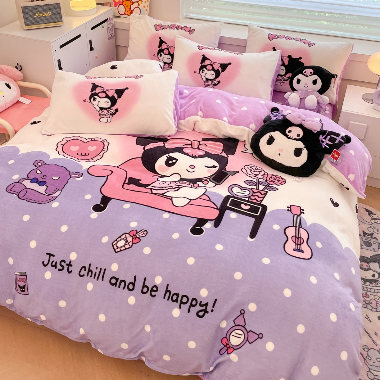 91家纺网 家纺一手货源 找家纺 暮思家居 2025新款正版授权三丽鸥大阪数码印花高克重加厚保暖牛奶绒四件套 绒大阪-美妆库洛米