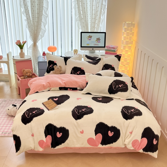 91家纺网 家纺一手货源 找家纺 眠博士 2025新款烂花牛奶绒印花牛奶绒加厚保暖简单款四件套 简单款-少女梦