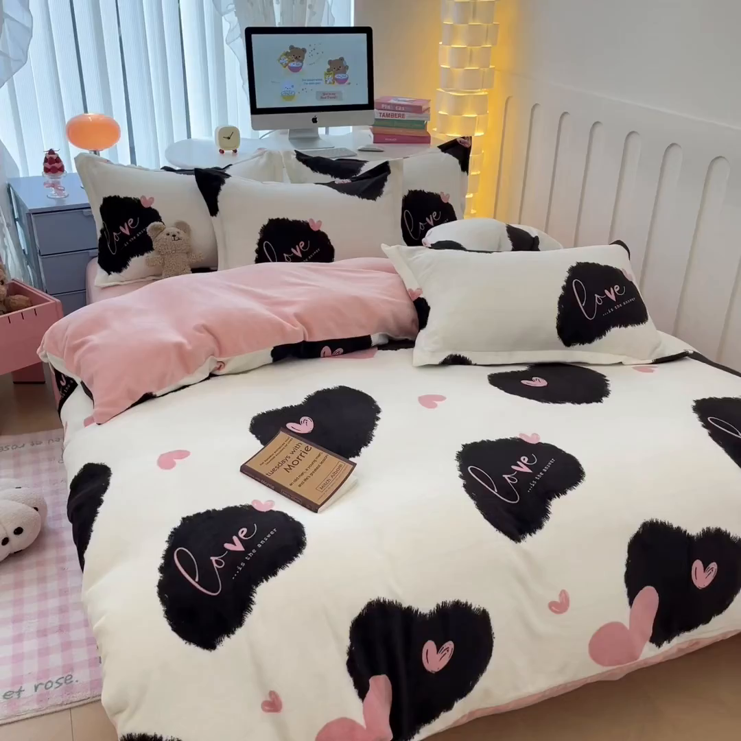 91家纺网 家纺一手货源 找家纺 眠博士 2025新款烂花牛奶绒印花牛奶绒加厚保暖简单款四件套 简单款-少女梦