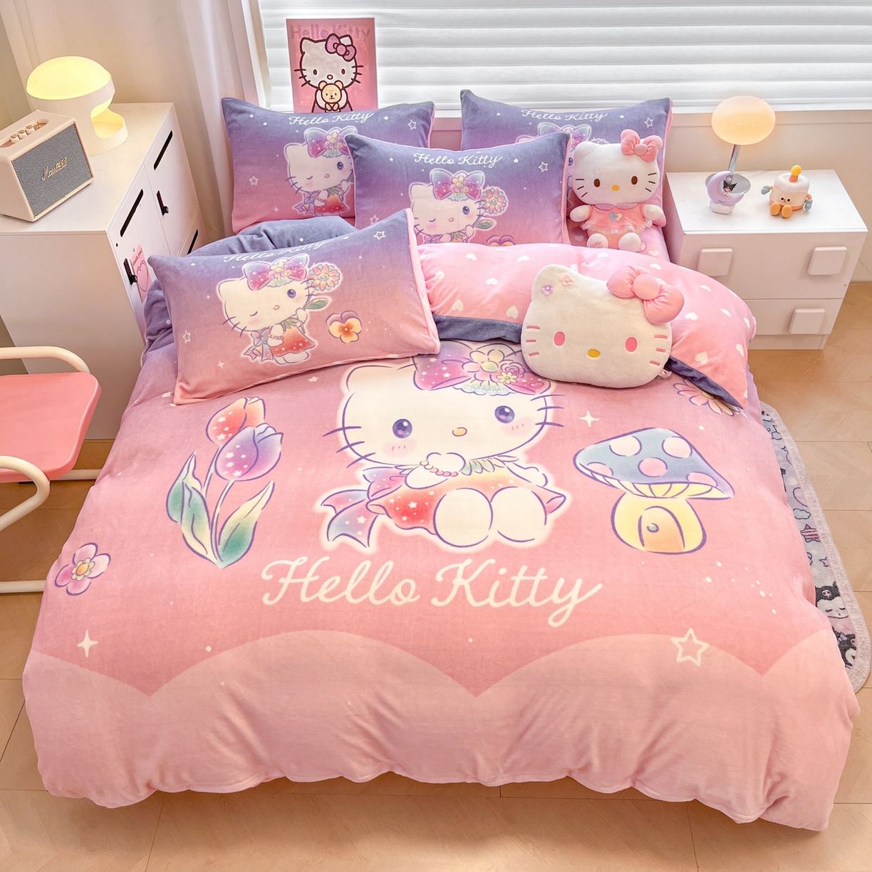 暮思家居 2025新款正版授权三丽鸥大阪数码印花高克重加厚保暖牛奶绒四件套 绒大阪-梦幻KT