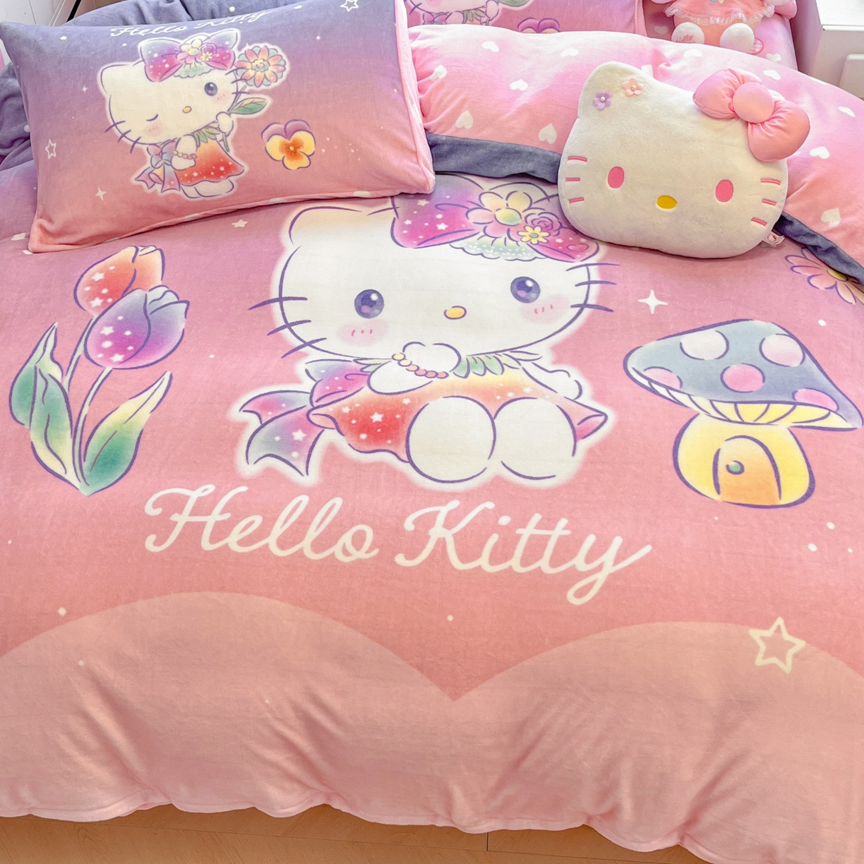 91家纺网 家纺一手货源 找家纺 暮思家居 2025新款正版授权三丽鸥大阪数码印花高克重加厚保暖牛奶绒四件套 绒大阪-梦幻KT