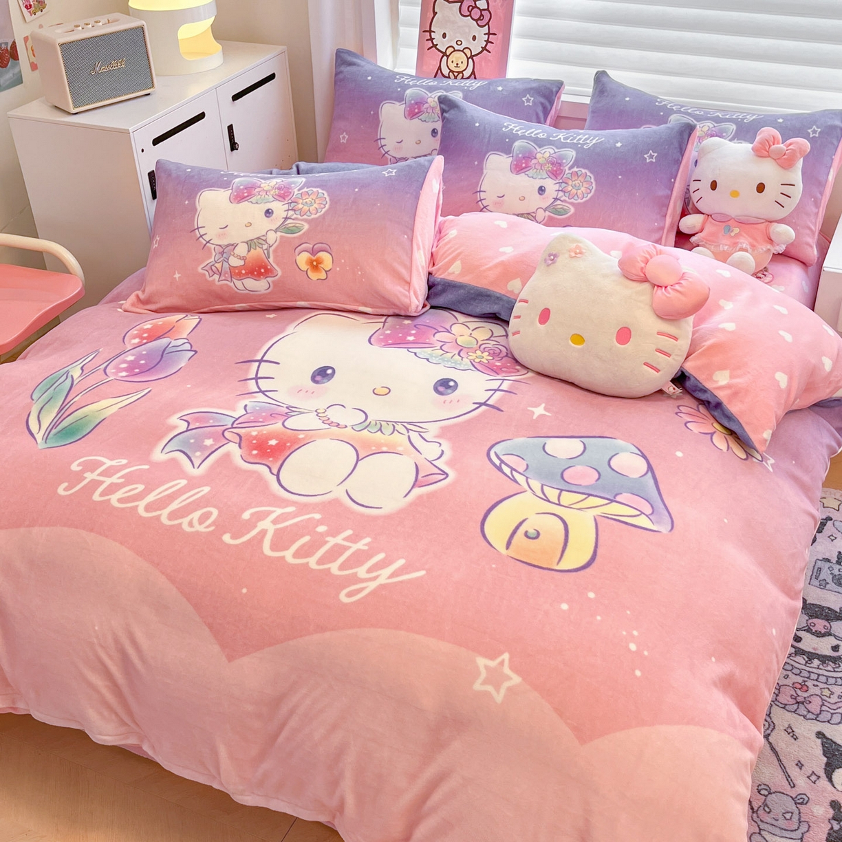 91家纺网 家纺一手货源 找家纺 暮思家居 2025新款正版授权三丽鸥大阪数码印花高克重加厚保暖牛奶绒四件套 绒大阪-梦幻KT