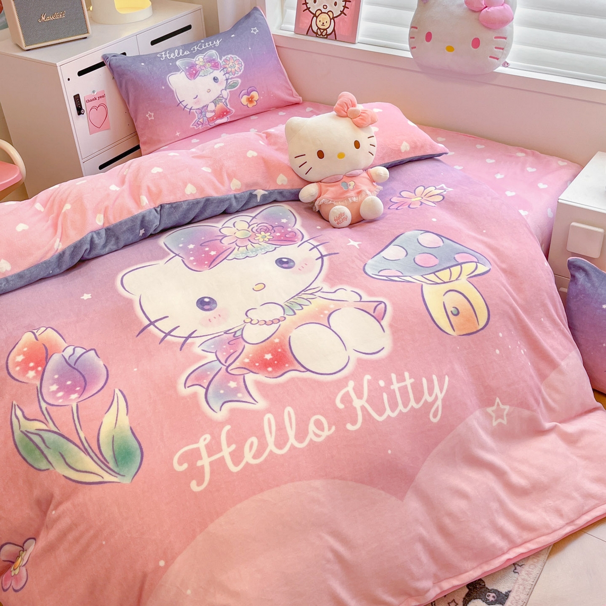 91家纺网 家纺一手货源 找家纺 暮思家居 2025新款正版授权三丽鸥大阪数码印花高克重加厚保暖牛奶绒四件套 绒大阪-梦幻KT