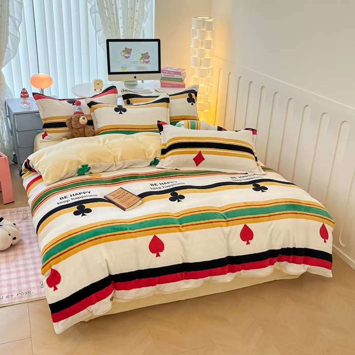 91家纺网 家纺一手货源 找家纺 眠博士 2025新款烂花牛奶绒印花牛奶绒加厚保暖简单款四件套 简单款-时尚条纹