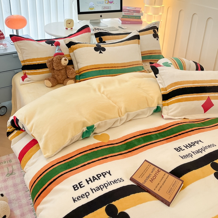 91家纺网 家纺一手货源 找家纺 眠博士 2025新款烂花牛奶绒印花牛奶绒加厚保暖简单款四件套 简单款-时尚条纹