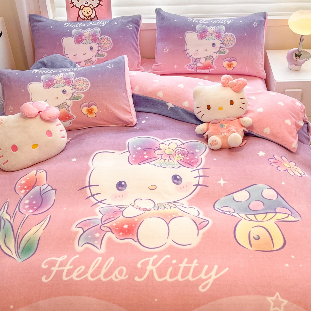 91家纺网 家纺一手货源 找家纺 暮思家居 2025新款正版授权三丽鸥大阪数码印花高克重加厚保暖牛奶绒四件套 绒大阪-梦幻KT