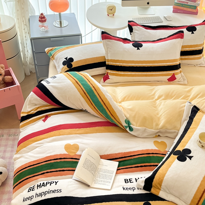 91家纺网 家纺一手货源 找家纺 眠博士 2025新款烂花牛奶绒印花牛奶绒加厚保暖简单款四件套 简单款-时尚条纹