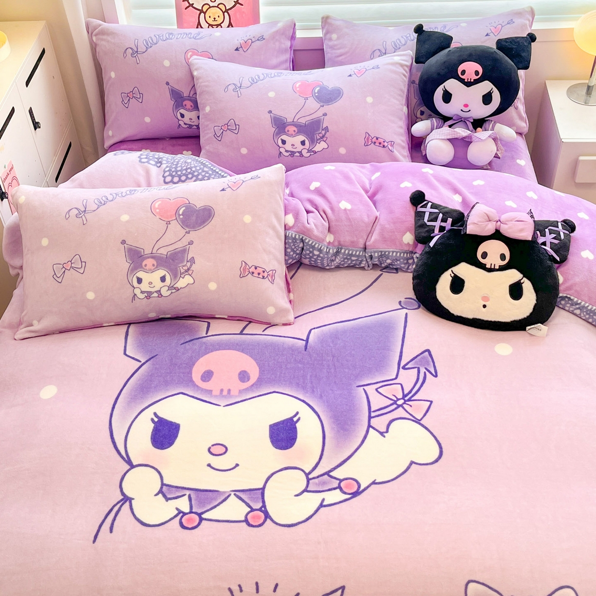 91家纺网 家纺一手货源 找家纺 暮思家居 2025新款正版授权三丽鸥大阪数码印花高克重加厚保暖牛奶绒四件套 绒大阪-梦想库洛米