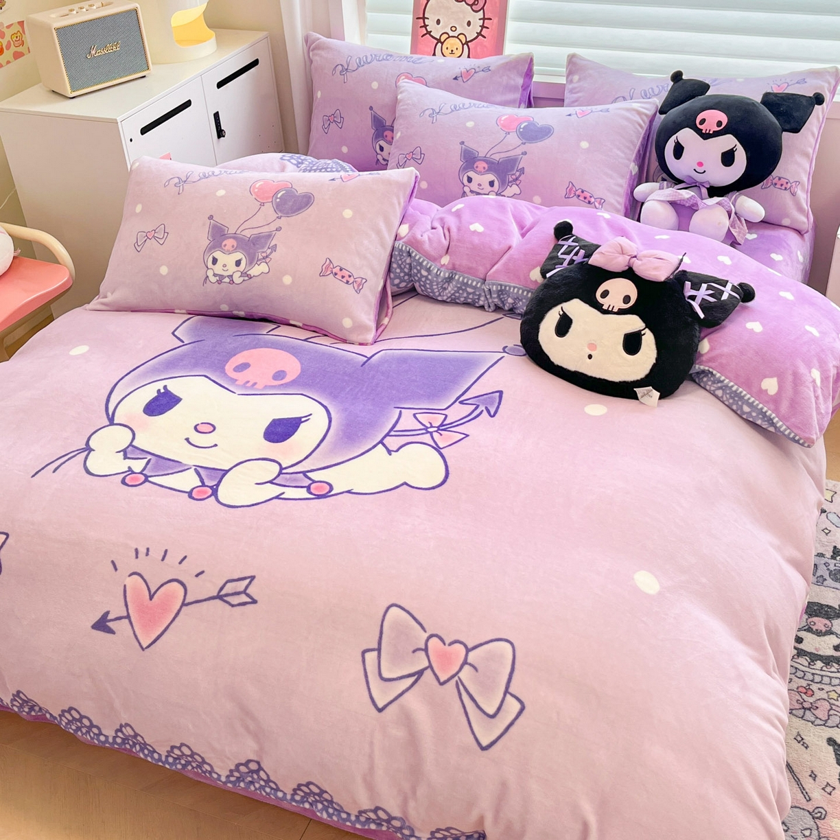 91家纺网 家纺一手货源 找家纺 暮思家居 2025新款正版授权三丽鸥大阪数码印花高克重加厚保暖牛奶绒四件套 绒大阪-梦想库洛米