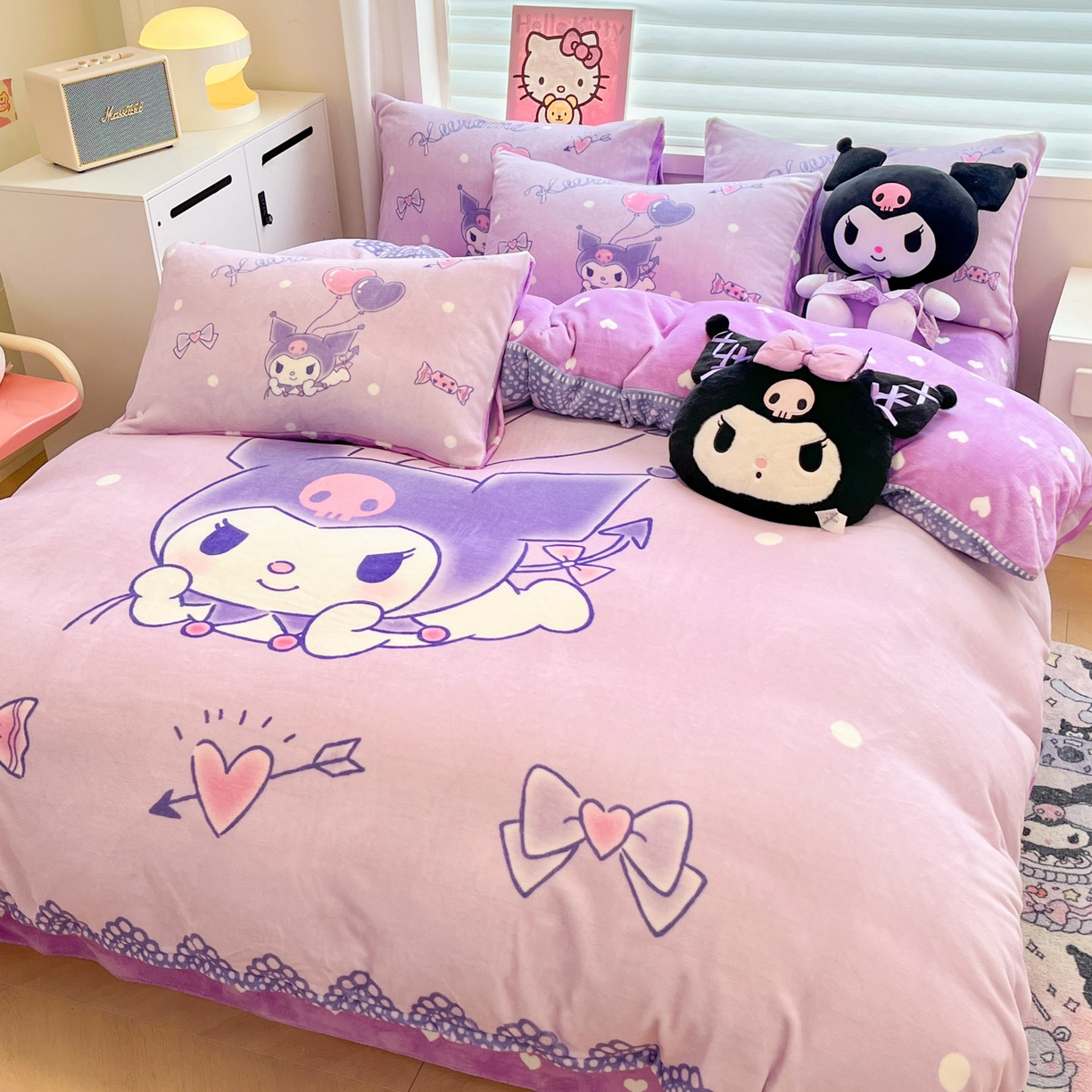 91家纺网 家纺一手货源 找家纺 暮思家居 2025新款正版授权三丽鸥大阪数码印花高克重加厚保暖牛奶绒四件套 绒大阪-梦想库洛米