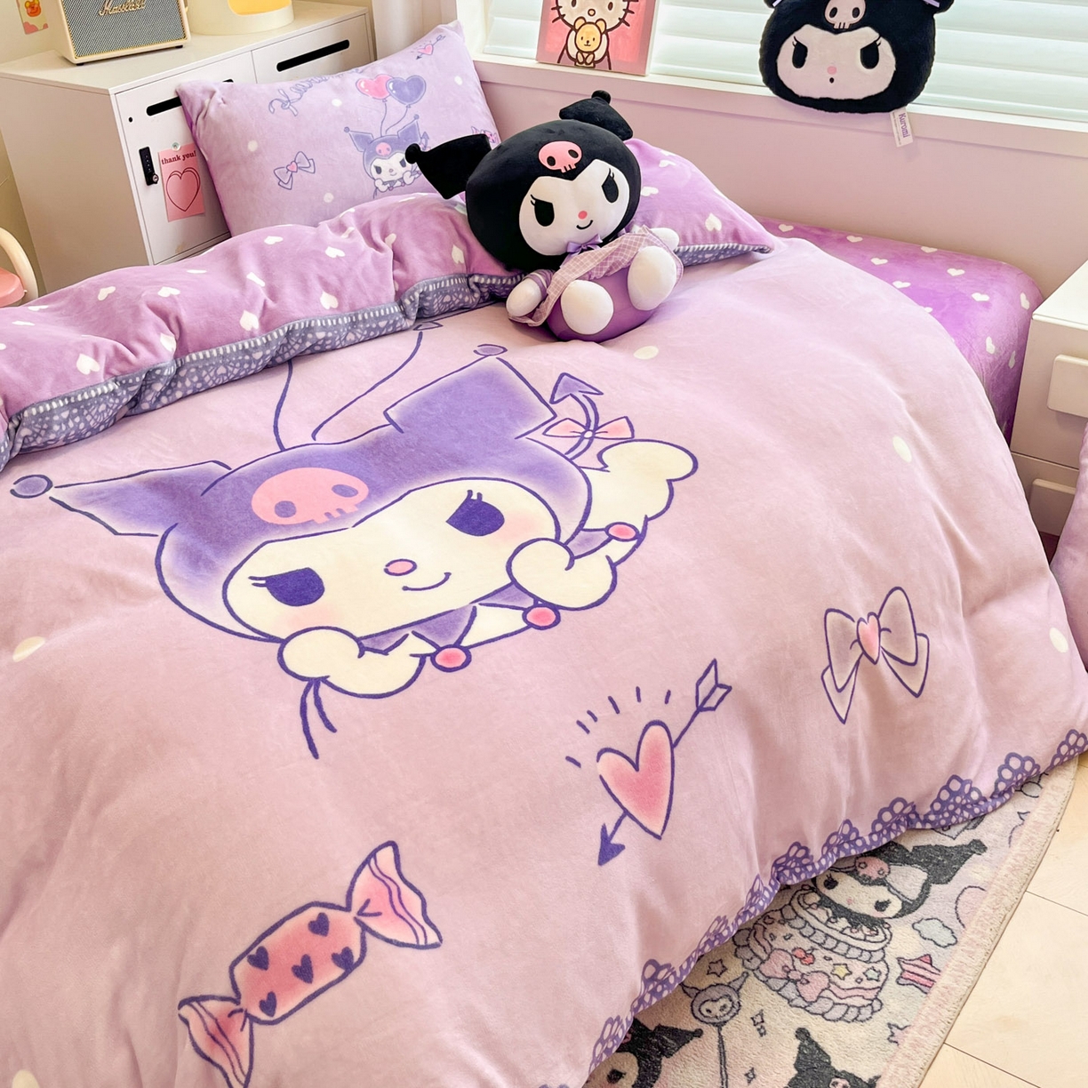 91家纺网 家纺一手货源 找家纺 暮思家居 2025新款正版授权三丽鸥大阪数码印花高克重加厚保暖牛奶绒四件套 绒大阪-梦想库洛米