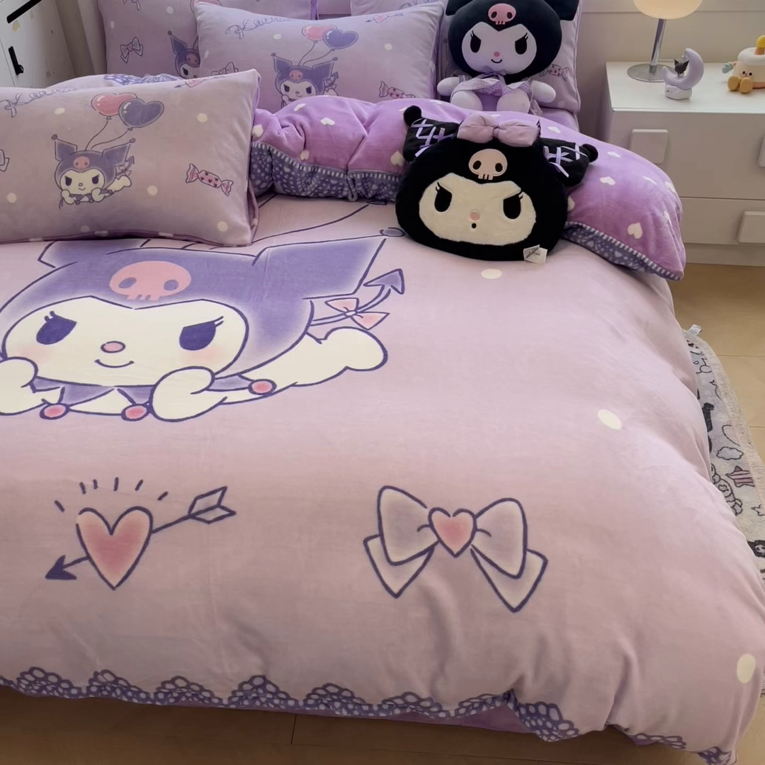 91家纺网 家纺一手货源 找家纺 暮思家居 2025新款正版授权三丽鸥大阪数码印花高克重加厚保暖牛奶绒四件套 绒大阪-梦想库洛米