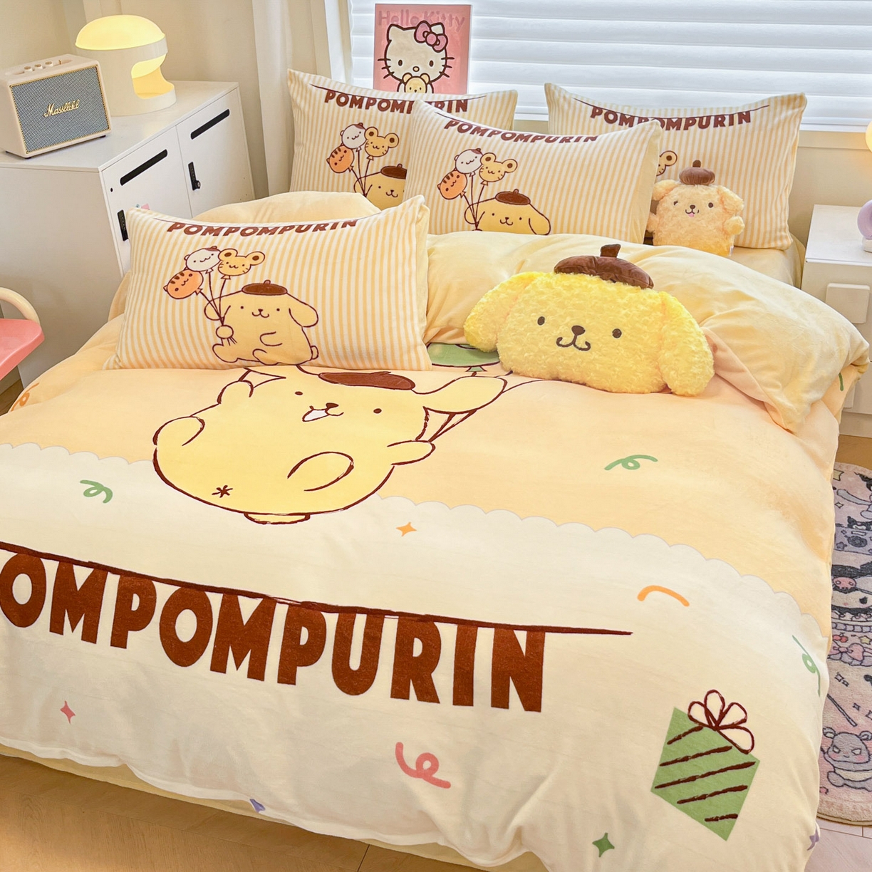 91家纺网 家纺一手货源 找家纺 暮思家居 2025新款正版授权三丽鸥大阪数码印花高克重加厚保暖牛奶绒四件套 绒大阪-奶黄包布丁狗