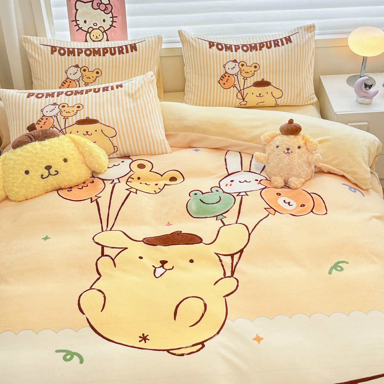 91家纺网 家纺一手货源 找家纺 暮思家居 2025新款正版授权三丽鸥大阪数码印花高克重加厚保暖牛奶绒四件套 绒大阪-奶黄包布丁狗