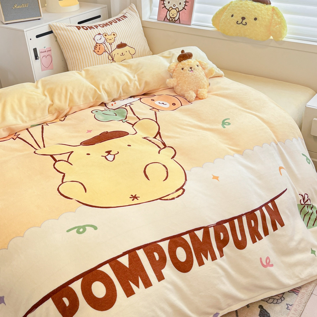 91家纺网 家纺一手货源 找家纺 暮思家居 2025新款正版授权三丽鸥大阪数码印花高克重加厚保暖牛奶绒四件套 绒大阪-奶黄包布丁狗