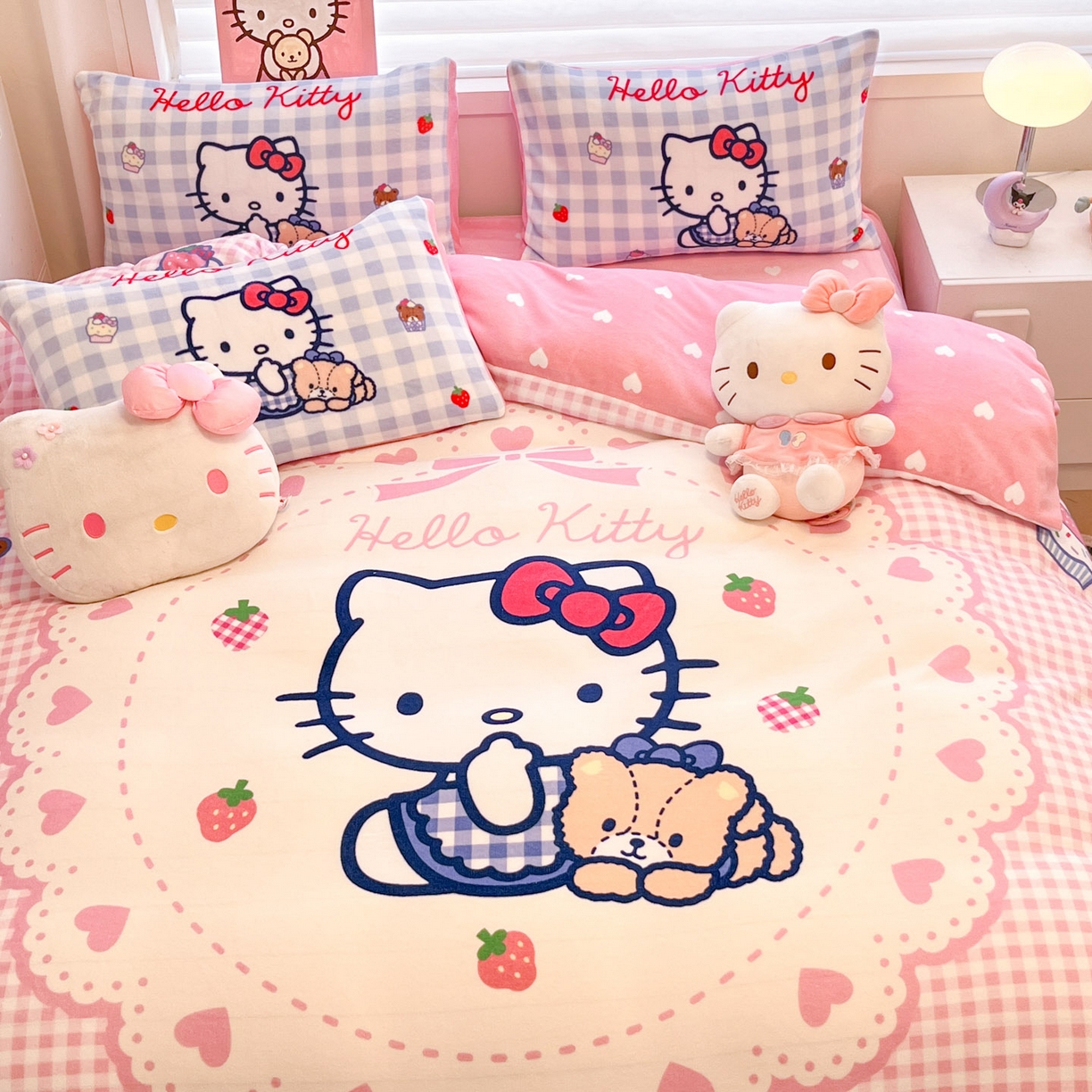 91家纺网 家纺一手货源 找家纺 暮思家居 2025新款正版授权三丽鸥大阪数码印花高克重加厚保暖牛奶绒四件套 绒大阪-奶油KT