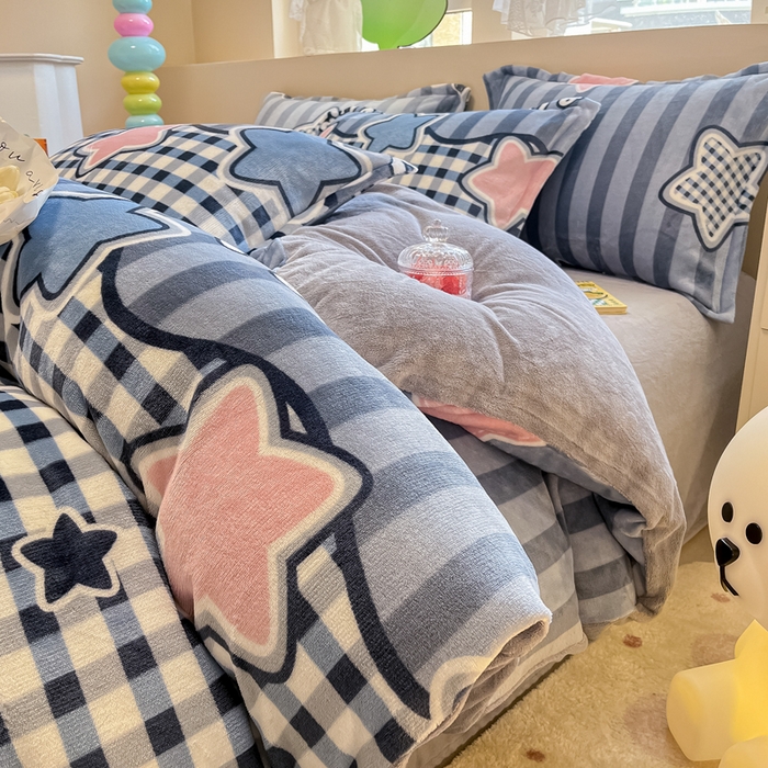 91家纺网 家纺一手货源 找家纺 眠博士 2025新款烂花牛奶绒印花牛奶绒加厚保暖简单款四件套 简单款-星语心愿