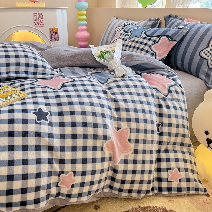 91家纺网 家纺一手货源 找家纺 眠博士 2025新款烂花牛奶绒印花牛奶绒加厚保暖简单款四件套 简单款-星语心愿