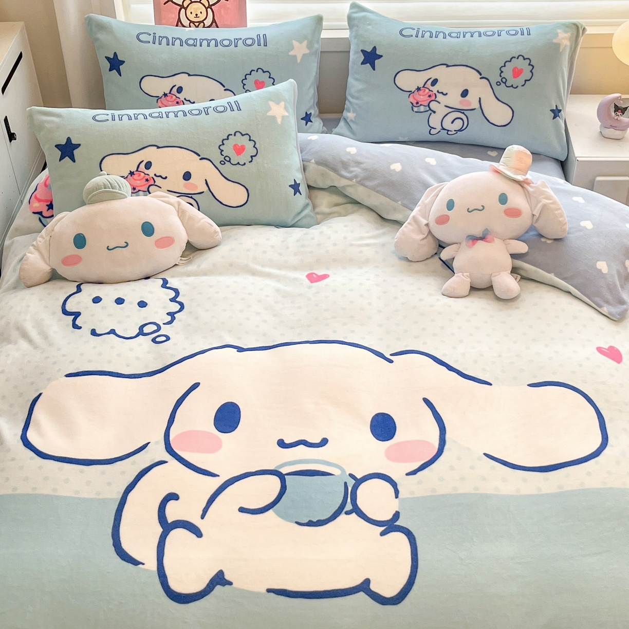 91家纺网 家纺一手货源 找家纺 暮思家居 2025新款正版授权三丽鸥大阪数码印花高克重加厚保暖牛奶绒四件套 绒大阪-甜品大耳狗