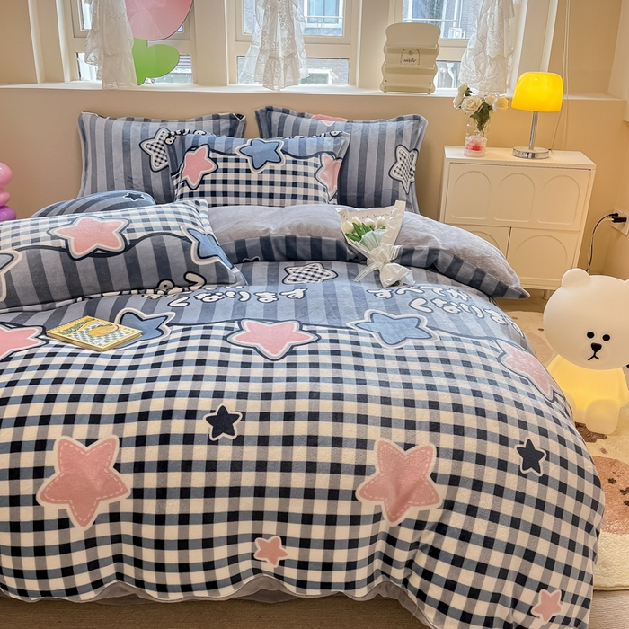 91家纺网 家纺一手货源 找家纺 眠博士 2025新款烂花牛奶绒印花牛奶绒加厚保暖简单款四件套 简单款-星语心愿