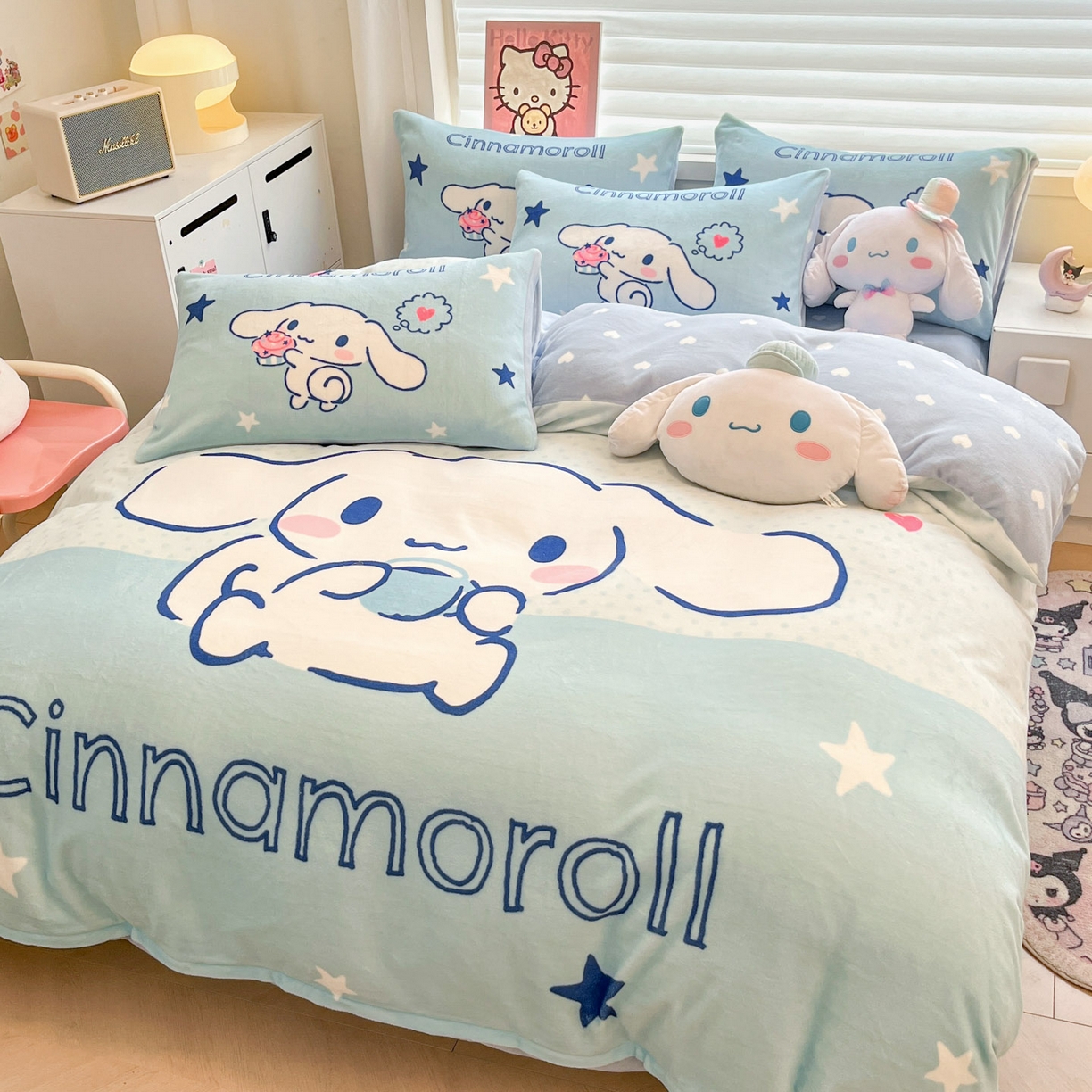 91家纺网 家纺一手货源 找家纺 暮思家居 2025新款正版授权三丽鸥大阪数码印花高克重加厚保暖牛奶绒四件套 绒大阪-甜品大耳狗