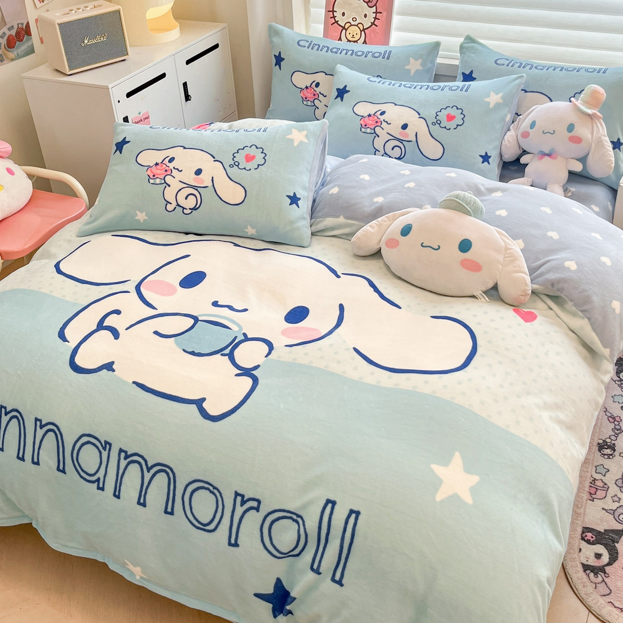 91家纺网 家纺一手货源 找家纺 暮思家居 2025新款正版授权三丽鸥大阪数码印花高克重加厚保暖牛奶绒四件套 绒大阪-甜品大耳狗