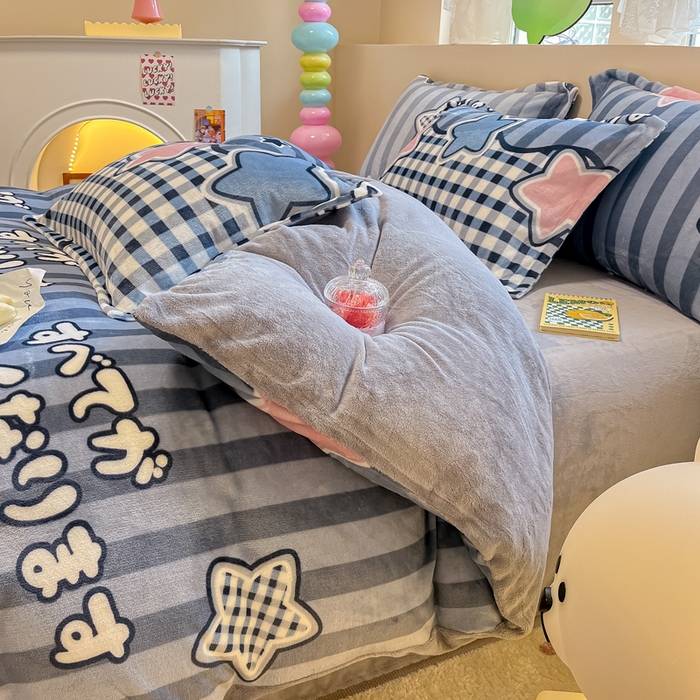 91家纺网 家纺一手货源 找家纺 眠博士 2025新款烂花牛奶绒印花牛奶绒加厚保暖简单款四件套 简单款-星语心愿