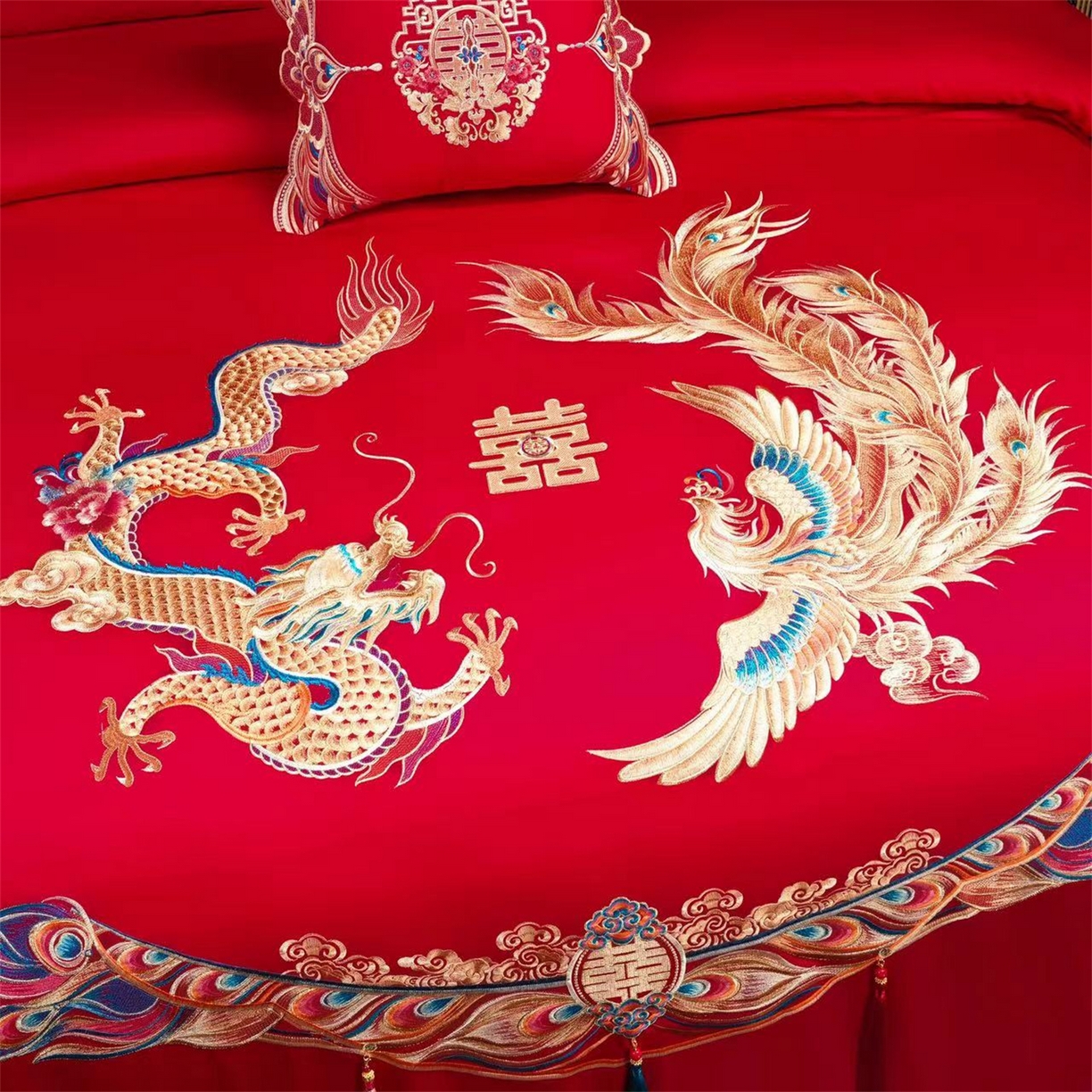 91家纺网 家纺一手货源 找家纺 （总）美娘阁 2025新款长绒棉全棉贡缎提花款新中式古典韵味精美刺绣婚庆四件套系列