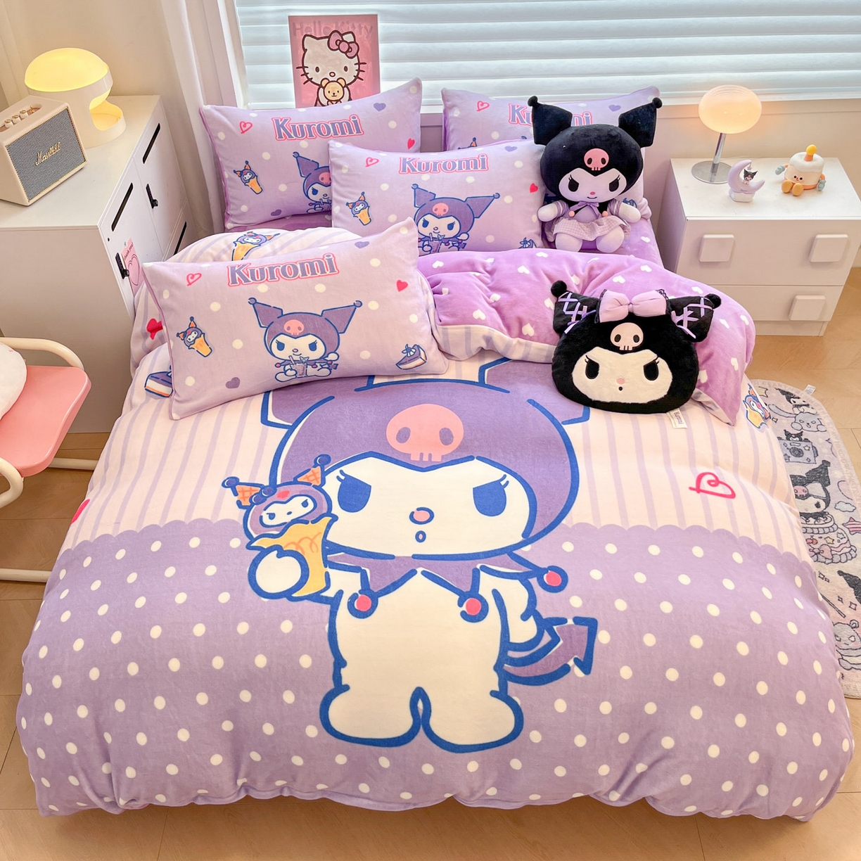 91家纺网 家纺一手货源 找家纺 暮思家居 2025新款正版授权三丽鸥大阪数码印花高克重加厚保暖牛奶绒四件套 绒大阪-甜筒库洛米